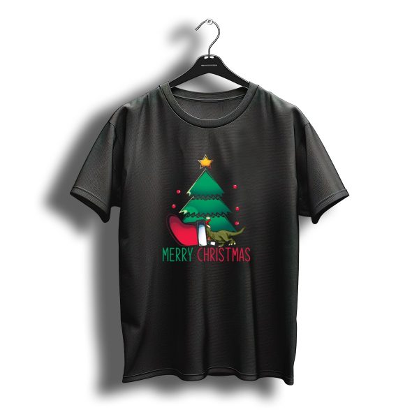 Dinosaur Santa Merry Christmas Tree Hat Star T Shirt t shirt 1