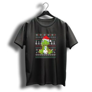 Dinosaurs Christmas Ugly Sweater With Santa Hat And Lights T Shirt