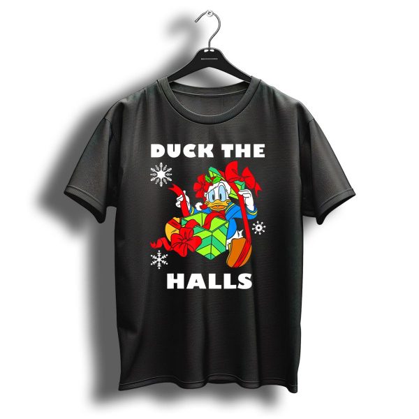Disney Duck The Halls Donald Duck Christmas Gift Box Bow Snowflakes T Shirt 1 t shirt 1