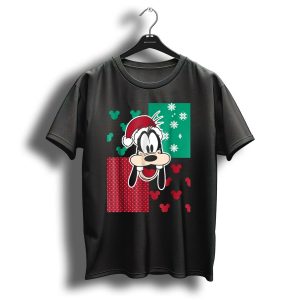 Disney Goofy Christmas Santa Hat Mickey Mouse Holiday Snowflakes T Shirt