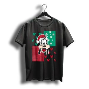 Disney Goofy Christmas Santa Hat Mickey Mouse Holiday Snowflakes T-Shirt
