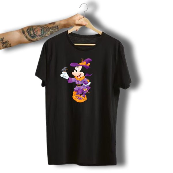 Disney Halloween Minnie Mouse In Witch Costume With Bird T Shirt t shirt 1