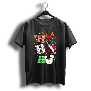 Disney Hohoho Christmas Mickey Mouse Holiday Lights Santa Hat Snowman Antlers T Shirt