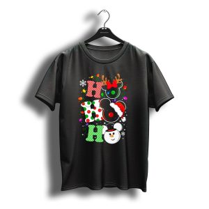 Disney Hohoho Christmas Mickey Mouse Holiday Lights Santa Hat Snowman Antlers T-Shirt