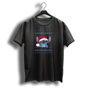 Disney Lilo Stitch Christmas Santa Hat Uglystyle Snowflakes T Shirt