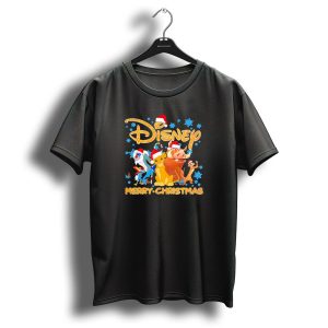 Disney Merry Christmas The Lion King Characters Santa Hats Snowflakes T Shirt