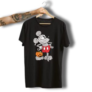 Disney Mickey Mouse Halloween Glitter Mummy With Pumpkin Basket T-Shirt