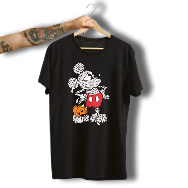 Disney Mickey Mouse Halloween Glitter Mummy With Pumpkin Basket T Shirt t shirt 1