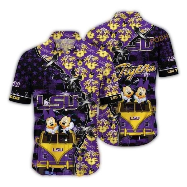 Disney Mickey Mouse With LSU Tigers Hawaiian Shirt 1