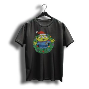 Disney Pixar Toy Story Alien In Santa Hat Christmas Wreath T-Shirt