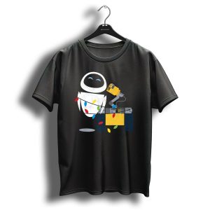 Disney Pixar Wall E And Eve Christmas Lights Wrap Holiday Scene T Shirt