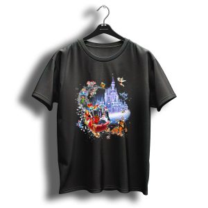 Disney Villains Christmas In Front Of Castle With Flying Characters T Shirt