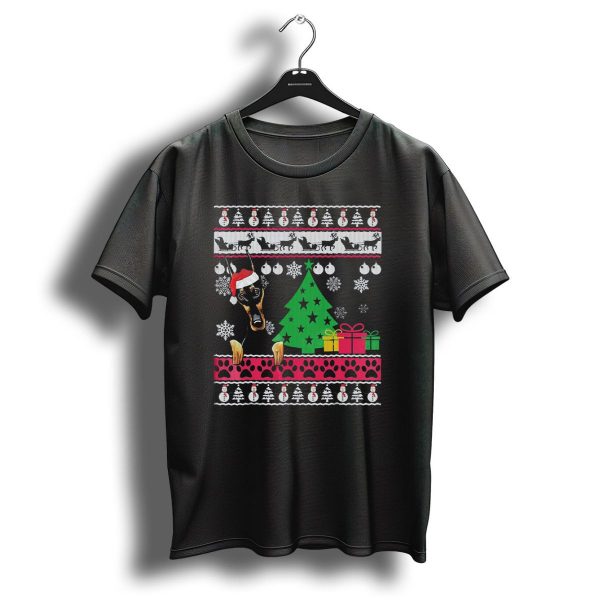 Doberman Christmas Sweater With Santa Hat And Festive Decorations T Shirt 1 t shirt 1