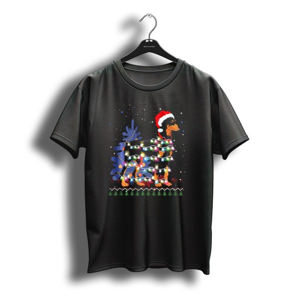Doberman Christmas Tree Lights Santa Hat T Shirt t shirt 1