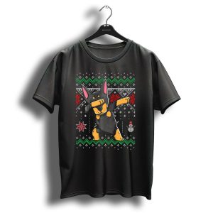 Doberman Dabbing Ugly Christmas Sweater Festive Dance With Snowman And Stars T Shirt