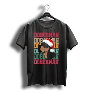 Doberman Festive Santa Hat Christmas T-Shirt