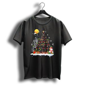Doberman Pinscher Dog Christmas Reindeer Snowman Pine Tree Santa Sleigh Snowflakes T-Shirt