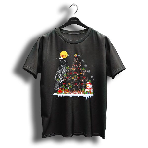 Doberman Pinscher Dog Christmas Reindeer Snowman Pine Tree Santa Sleigh Snowflakes T Shirt 1 t shirt 1