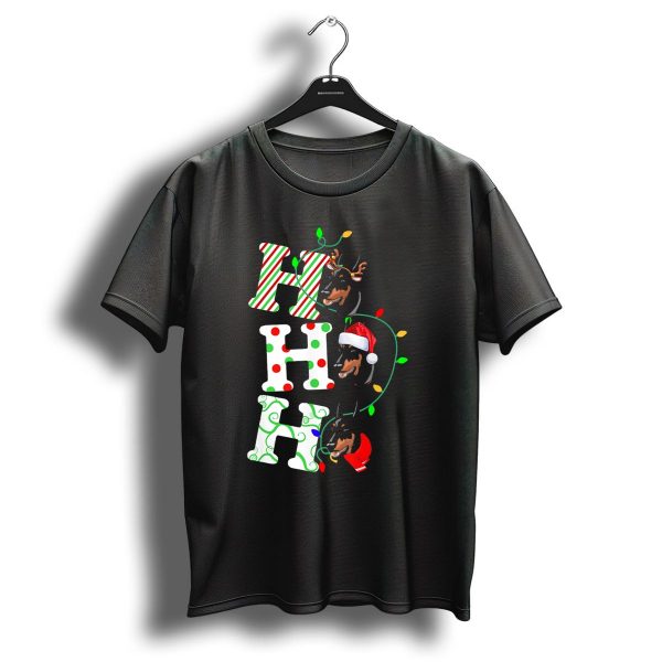 Doberman Pinscher Ho Ho Ho Santa Hat Christmas Reindeer Lights T Shirt 1 t shirt 1