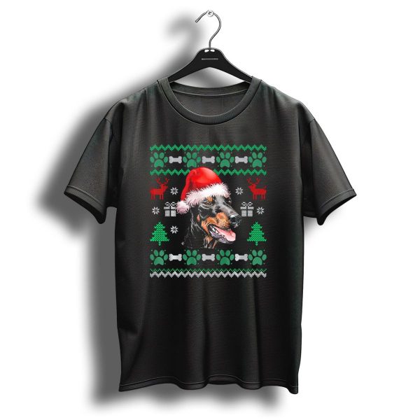 Doberman Santa Hat Christmas Ugly Sweater Reindeer Paw Bones Gift T Shirt 1 t shirt 1