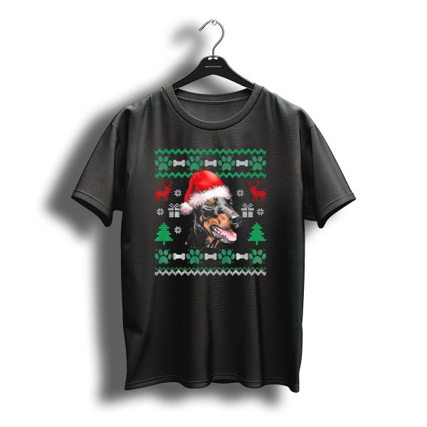 Doberman Santa Hat Christmas Ugly Sweater Reindeer Paw Bones Gift T Shirt t shirt 1