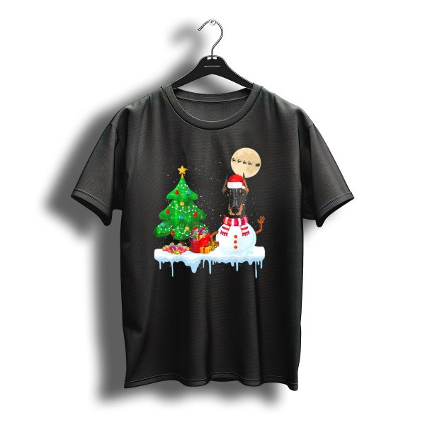 Doberman Snowman With Christmas Tree And Santa Moon T Shirt t shirt 1