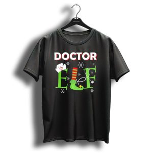 Doctor Elf Christmas Nurse Hat Stethoscope Holiday Snowflakes T-Shirt