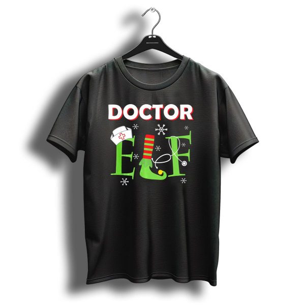 Doctor Elf Christmas Nurse Hat Stethoscope Holiday Snowflakes T Shirt 1 t shirt 1