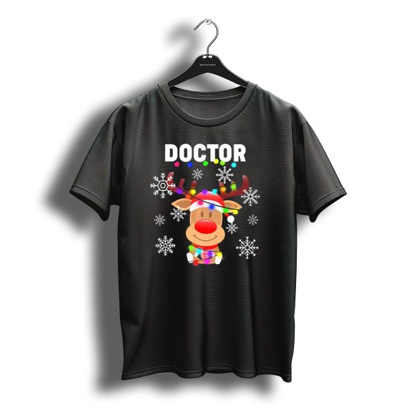 Doctor With Santa Hat Reindeer Snowflakes And Christmas Lights T Shirt t shirt 1