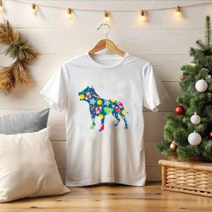 Dog Lover Christmas Pit Bull With Festive Floral And Holiday T-Shirt