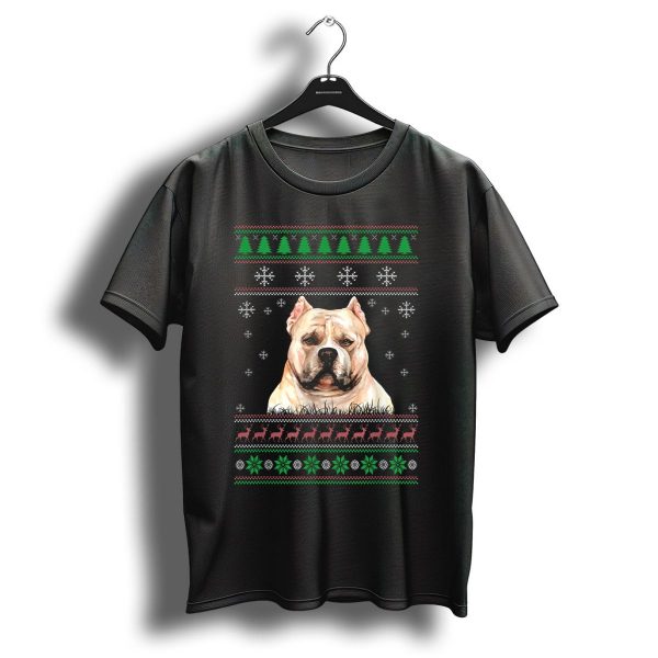 Dog Lover Ugly Christmas American Pitbull Snowflakes Trees Reindeer T Shirt 1 t shirt 1