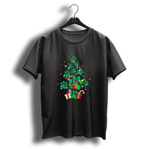 Dog Paw Christmas Tree Lights Gifts Snowflakes Funny Dog Lover Christmas T-Shirt