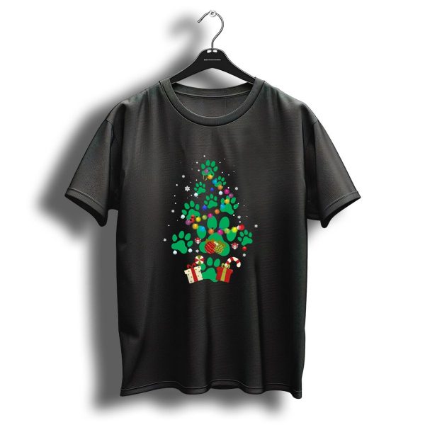 Dog Paw Christmas Tree Lights Gifts Snowflakes Funny Dog Lover Christmas T Shirt 1 t shirt 1