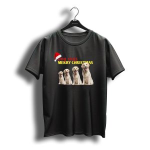 Dog Says Merry Christmas Santa Hat Golden Retriever T-Shirt