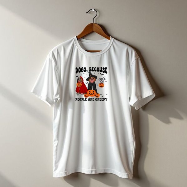 Dogs Because People Are Creepy Halloween Ghost Dog Costumes With Pumpkins And Witch Hat T Shirt t shirt 1