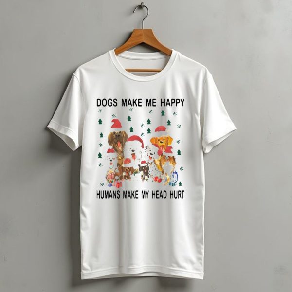 Dogs Make Me Happy Humans Make My Head Hurt Christmas Dogs With Santa Hats And Gifts T Shirt 1 t shirt 1