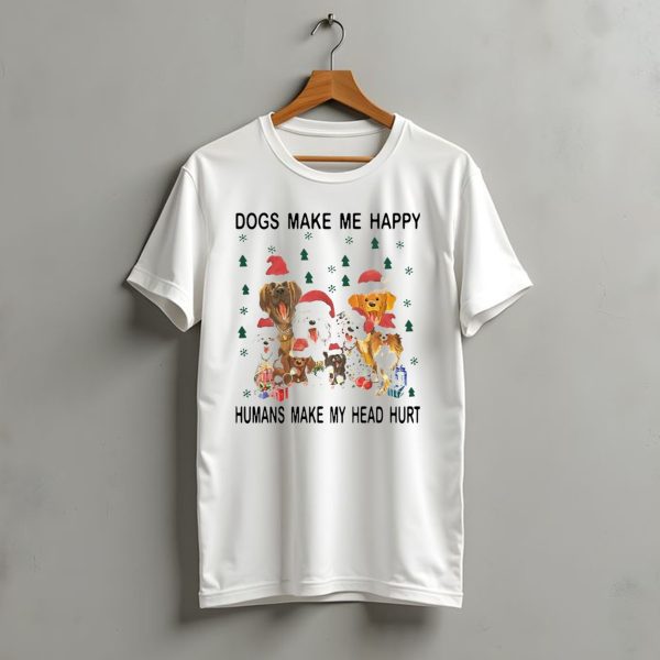 Dogs Make Me Happy Humans Make My Head Hurt Christmas Dogs With Santa Hats And T Shirt t shirt 1