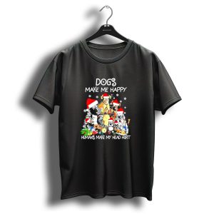 Dogs Make Me Happy Humans Make My Head Hurt Christmas Santa Hat Snowflakes T Shirt