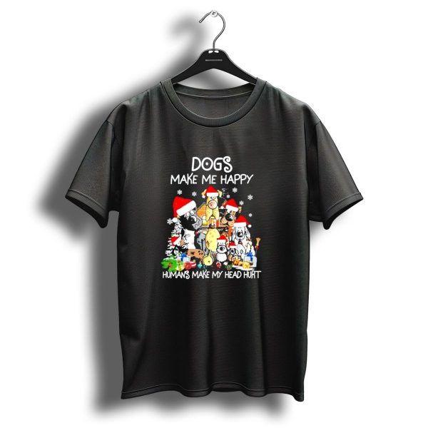 Dogs Make Me Happy Humans Make My Head Hurt Christmas Santa Hat Snowflakes T Shirt 1 t shirt 1