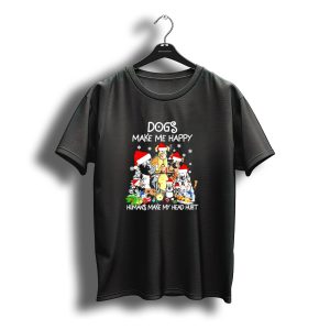 Dogs Make Me Happy Humans Make My Head Hurt Christmas Santa Hat Snowflakes T-Shirt