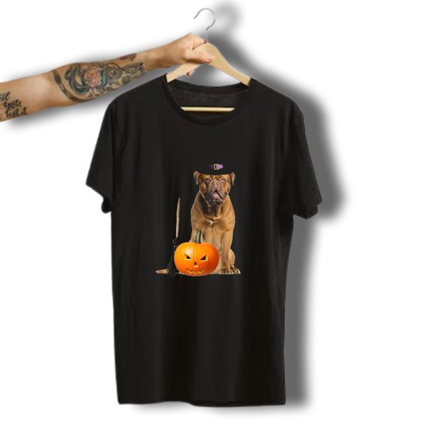 Dogue De Bordeaux Witch Hat Halloween Pumpkin Broom Dog T Shirt t shirt 1
