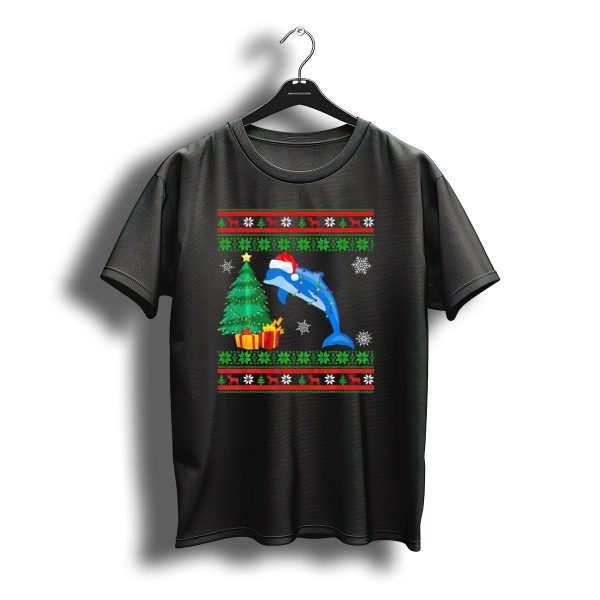 Dolphin Christmas Decorations With Tree And Santa Hat T Shirt t shirt 1