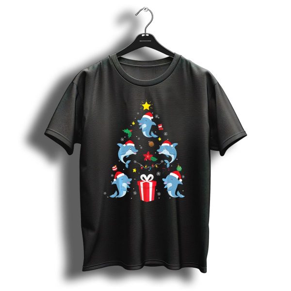 Dolphin Christmas Ornament Tree Merry With Santa Hats And Gift T Shirt 1 t shirt 1