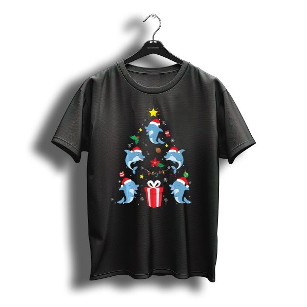 Dolphin Christmas Ornament Tree Merry With Santa Hats And Gift T Shirt t shirt 1