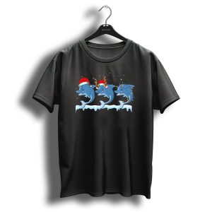 Dolphin Christmas Santa Hat Reindeer Lights Snowflakes Holiday Fun T Shirt