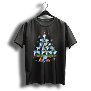 Dolphin Christmas Tree Lights Festive Holiday Fun Snowflakes Gifts T Shirt