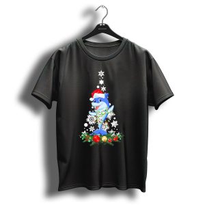 Dolphin Christmas Tree Santa Hat Festive Lights Snowflakes T Shirt