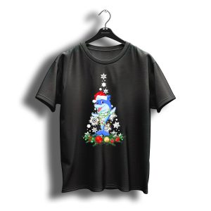Dolphin Christmas Tree Santa Hat Festive Lights Snowflakes T-Shirt
