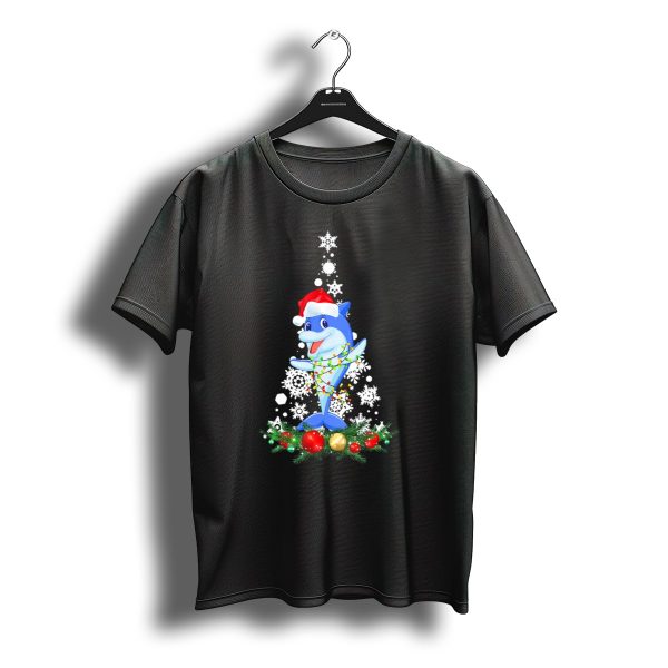 Dolphin Christmas Tree Santa Hat Festive Lights Snowflakes T Shirt t shirt 1