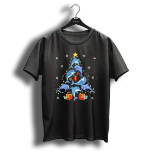 Dolphin Christmas Tree With Gifts And Lights T Shirt